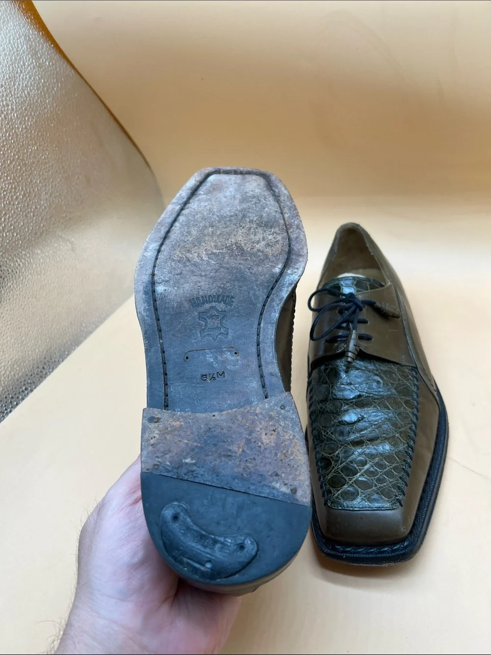 Mauri City Slicker Oxford's dark Green leather &Genuine Alligator Men's SZ 8.5